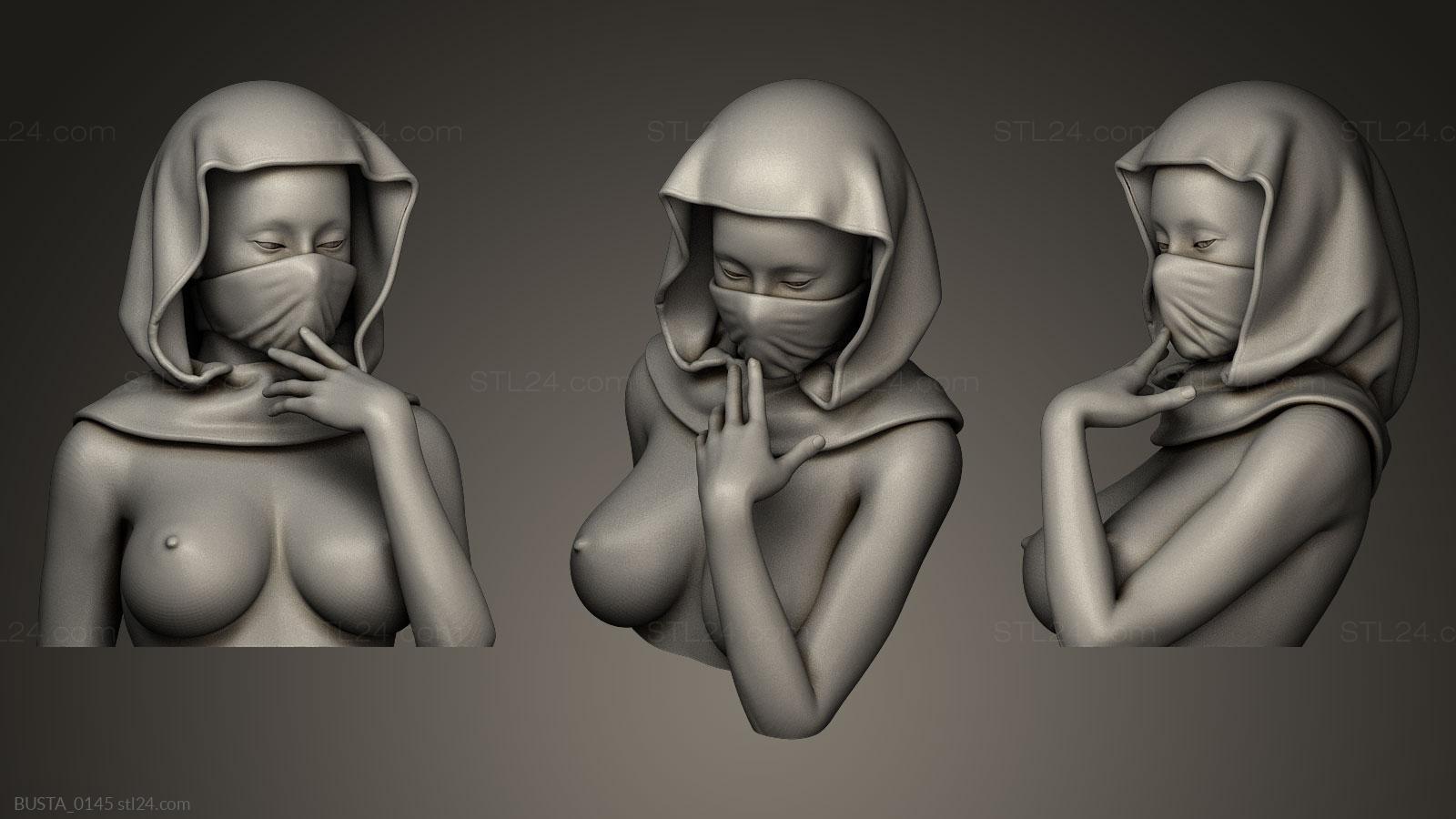 Бюсты и головы античные и исторические (Сексуальная голова ниндзя, BUSTA_0145) 3D модель для ЧПУ станка